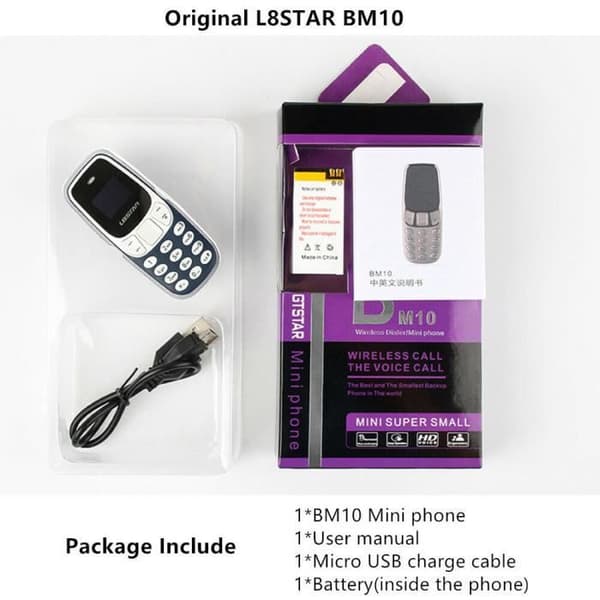 L8STAR BM10 Pocket Mini Mobil Mini Mobiltelefon Tangentbord GSM 2 SIM Bluetooth MP3 - Blå
