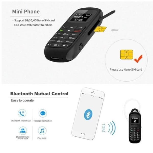 Glife16836-L8STAR BM70 Mini Mobiltelefon - Magic Voice Dialer Trådlöst Bluetooth Headset Mini Mobiltelefon (svart, ny