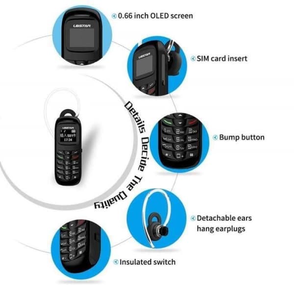 Glife16836-L8STAR BM70 Mini Mobiltelefon - Magic Voice Dialer Trådlöst Bluetooth Headset Mini Mobiltelefon (svart, ny