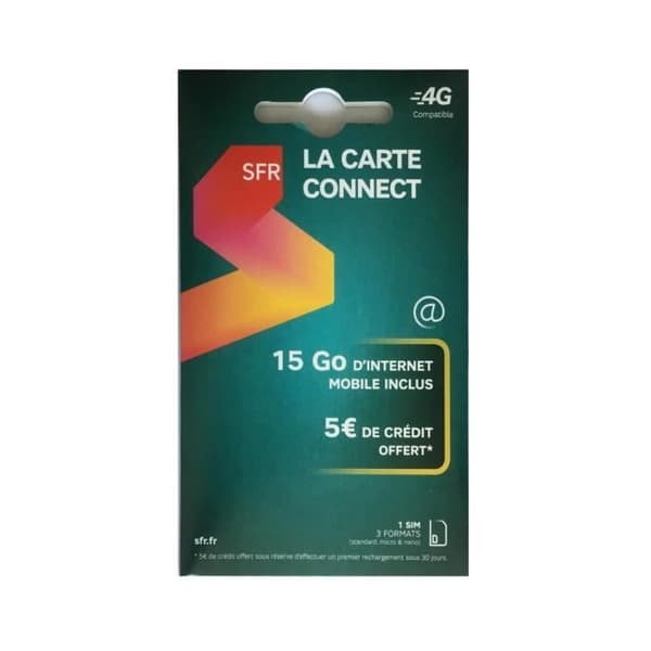 SFR Sim-kort med €5 kredit + 15 GB internet ingår