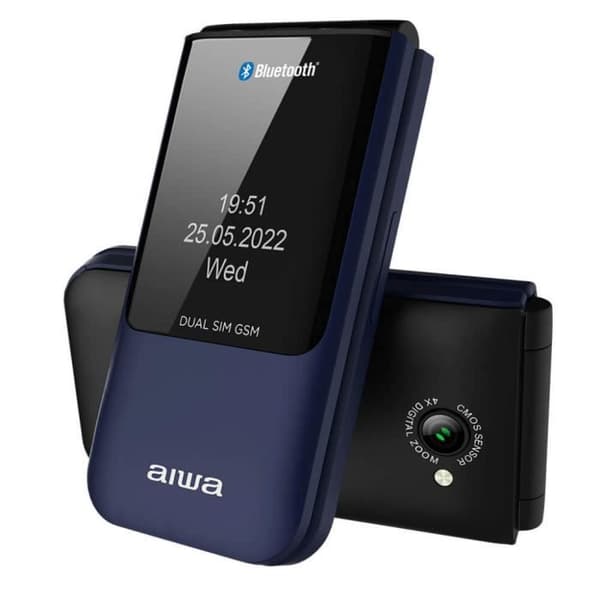 Aiwa FP-24DB BLÅ dual SIM senior flip-telefon med färgskärm och kamera