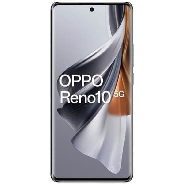 OPPO Reno10 5G smartphone i silvergrå färg med 6,7" AMOLED 120 Hz Full HD+-skärm, 1080 x 2412 pixlar, 8 GB DDR4 + 256 RAM Grå, Silver