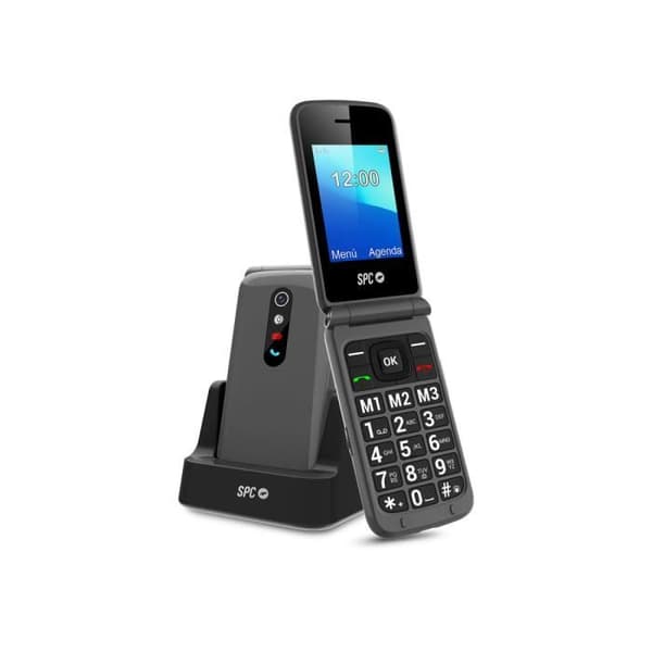 SPC Stella 2 - Clamshell Senior mobiltelefon med stora knappar, SOS-knapp, 3 direktminnen, laddningsvagga Grå