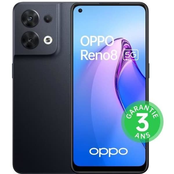 Smartphone - OPPO - Reno8 - 256GB - 5G - Shimmer Black - Dubbel bakåtvänd kamera Svart
