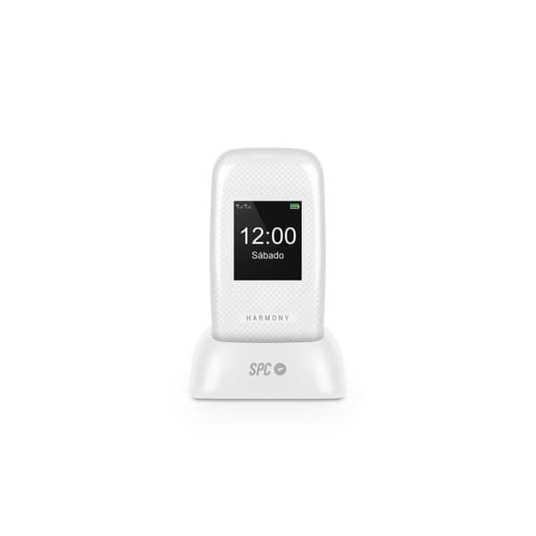 SPC Harmony - Mobiltelefon för seniorer, stora knappar, SOS-knapp, direktminnen, laddningsbas, vit