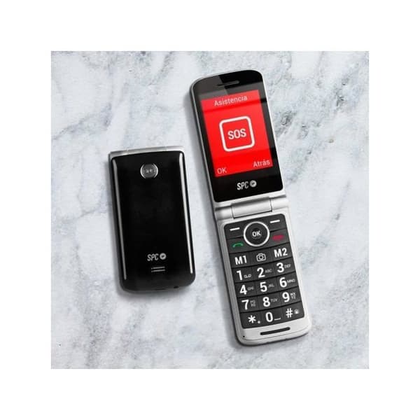 SPC Prince 4G – Flip Mobiltelefon för seniorer, stora knappar, SOS-knapp, laddningsvagga och USB-C – Svart