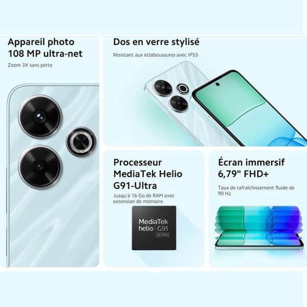 XIAOMI Redmi 13 Smartphone 8+256GB Blå kamera 108 MP Skärm 6,79" 90Hz MediaTek Helio G91-Ultra 5030mAh Batteri Snabbladdning 33W