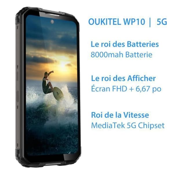 OUKITEL WP10 5G Robust Smartphone 8GB + 128GB 6,67" FHD+ 8000mAh IP68&amp;IP69K Vattentät NFC 48MP Kamera Android 10 GPS - Svart