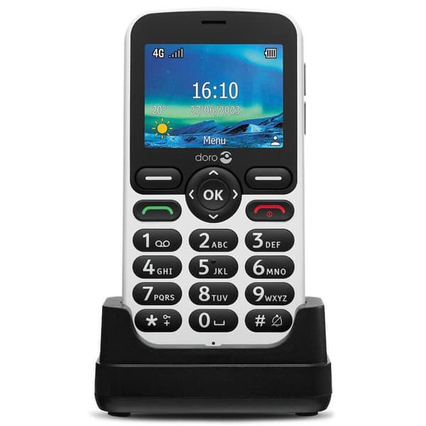 doro 5860 Mobiltelefon för seniorer med laddstation svart/vit
