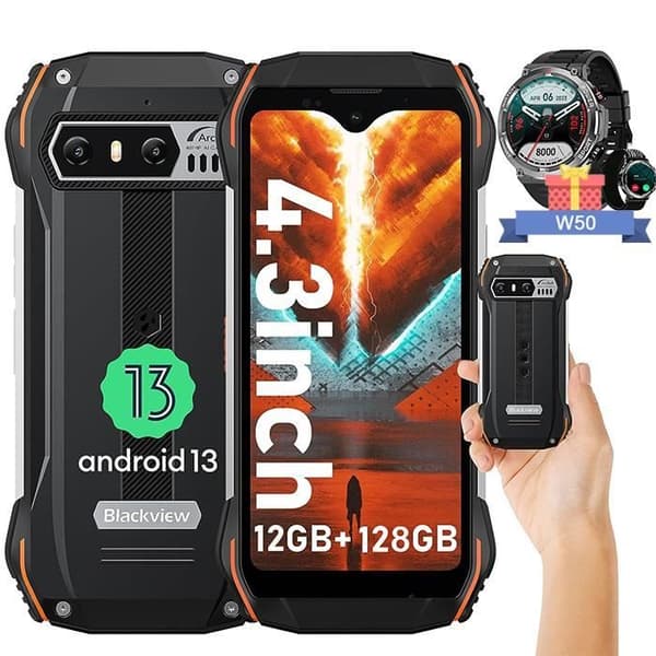 Blackview N6000 SE Mini Unbreakable Mobiltelefon 12GB+128GB Android 13 3700mAh,4,3" IP69K NFC Orange med W50 Smart Watch