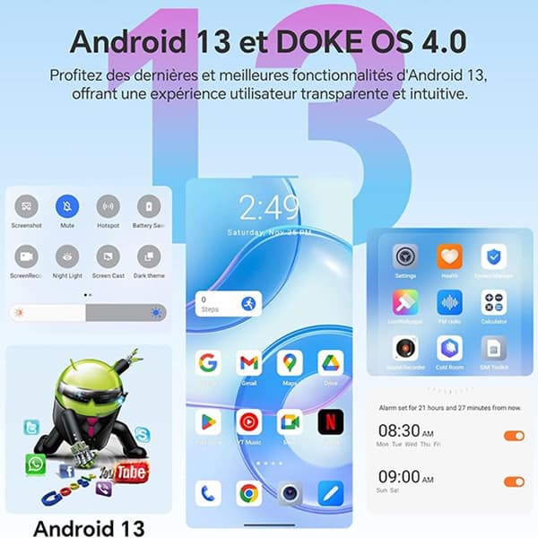 Oscal FLAT 1C Billig Mobiltelefon 6,5 tum 4GB+32GB 4700mAh Android 13 Lila med Blackview Airbuds 8