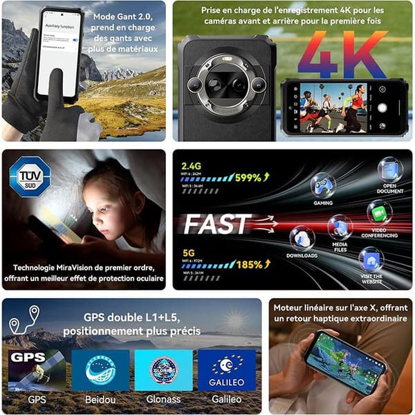 Blackview BL9000 Pro Unbreakable Smartphone 5G 512GB 6,78" Dual Screen 50MP Android 14 Black med W60 Smart Watch