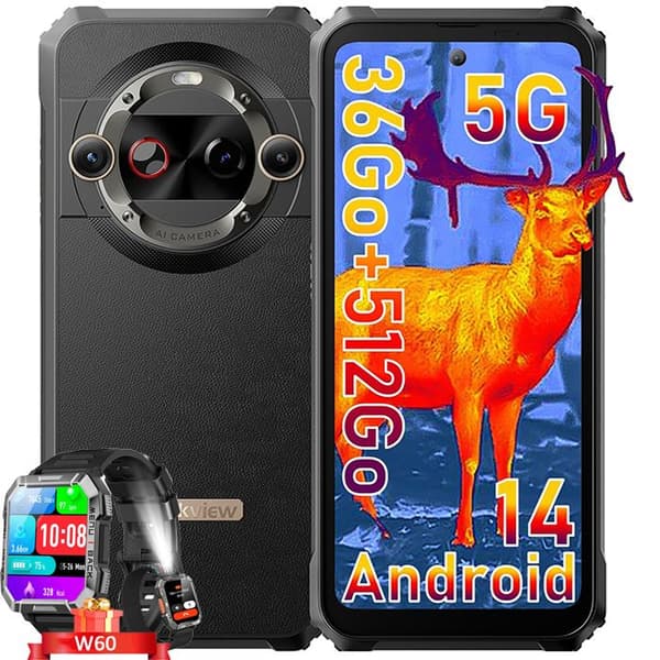 Blackview BL9000 Pro Unbreakable Smartphone 5G 512GB 6,78" Dual Screen 50MP Android 14 Black med W60 Smart Watch