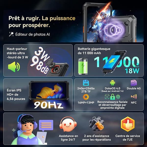 Blackview BV6200 Plus Unbreakable Smartphone 6,56" 256GB Android 14 11000mAh Orange med Blackview W60