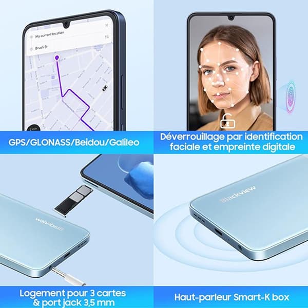 Blackview COLOR 8 Olåst smartphone 16GB+256GB 6.52" 50MP+8MP 6000mAh Android 13 Dual SIM 4G GPS-telefon - Lila