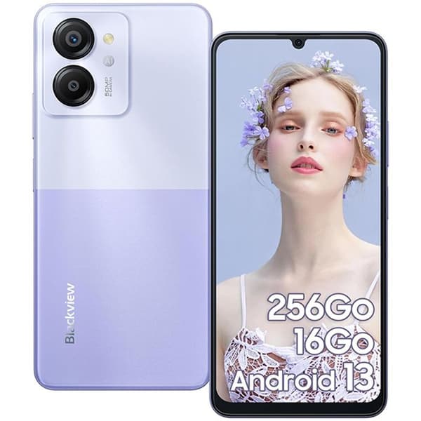 Blackview COLOR 8 Olåst smartphone 16GB+256GB 6.52" 50MP+8MP 6000mAh Android 13 Dual SIM 4G GPS-telefon - Lila
