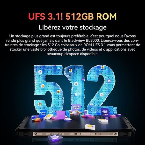 Blackview BL8000 Sprosssäker olåst mobiltelefon 5G 24GB+512GB 6,78" 8800mAh 50MP+16MP Android 13 WiFi6 - Svart