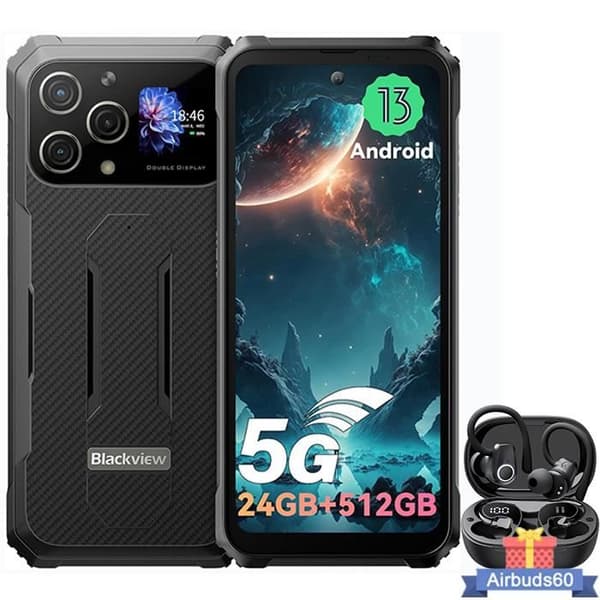Blackview BL8000 Okrossbar 5G Smartphone 24GB+512GB 6,78" 8800mAh 50MP Android 13 Svart med Airbuds 60 Bluetooth-hörlurar