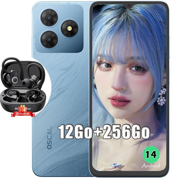 Oscal FLAT 2 Mobiltelefon 6,56" 256GB 5000mAh Android 14 Dual SIM Blue med Blackview Airbuds 60