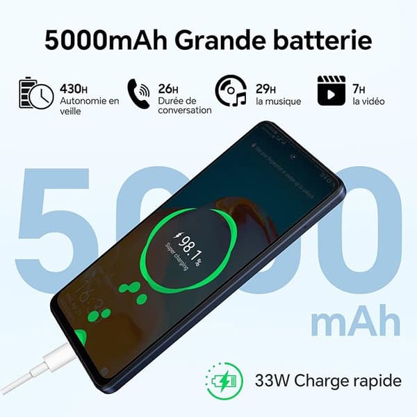 Oscal Tiger 12 olåst mobiltelefon 6,78" 16GB+128GB 64MP 5000mAh Android 13 Blue med HiBuds 5 Bluetooth-hörlurar (svart)