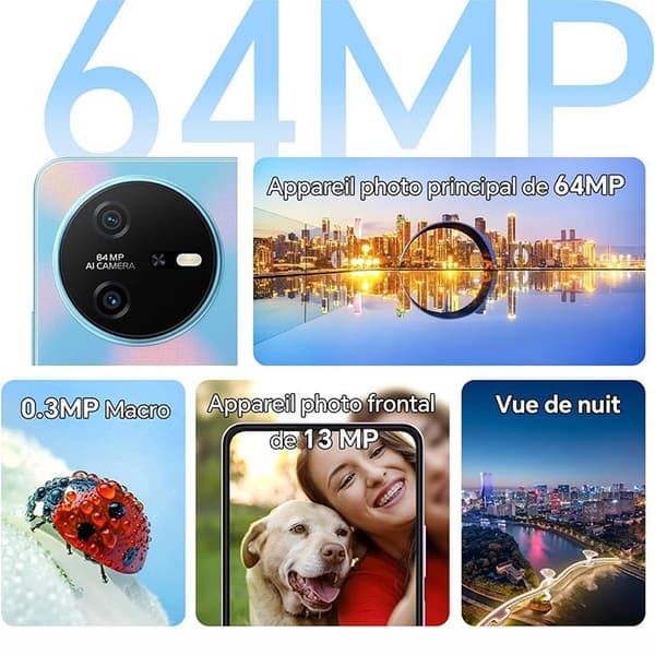Oscal Tiger 12 olåst mobiltelefon 6,78" 16GB+128GB 64MP 5000mAh Android 13 Blue med HiBuds 5 Bluetooth-hörlurar (svart)