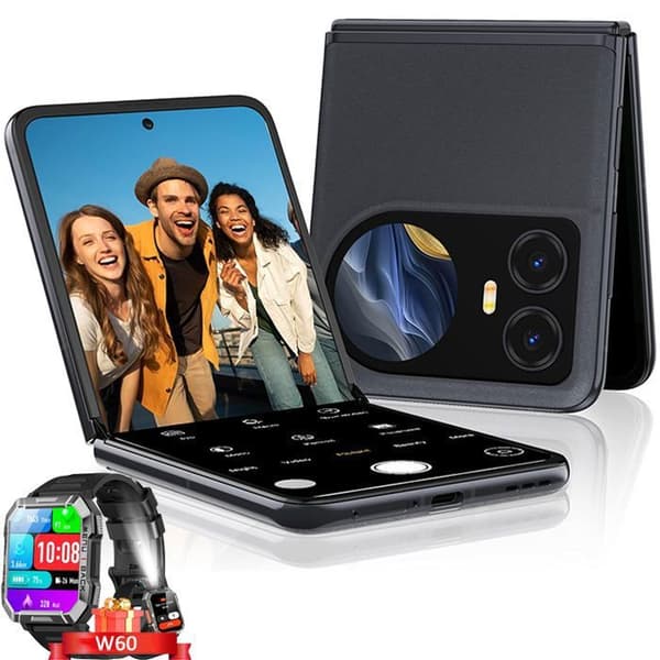 Blackview HERO 10 hopfällbar smartphone Dual Screen 6,9" (12+24)GB+256GB,108MP+32MP,4000mAh Svart med Blackview W60 Smartwatch