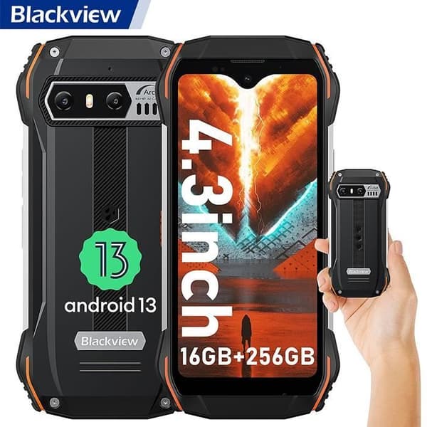 Blackview N6000 Unbreakable Mobiltelefon 4,3 tum Android 13 16GB+256GB 48MP+16MP 3880mAh NFC Dual SIM Face ID - Orange Svart