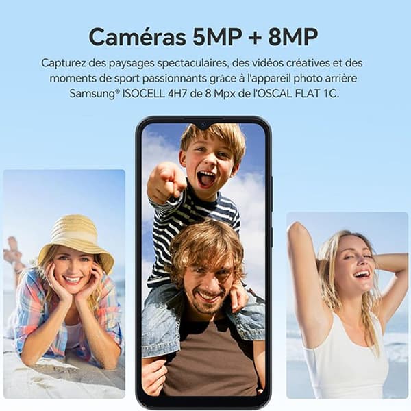 Billig Mobiltelefon Oscal FLAT 1C 6,5 tum 4GB+32GB 4700mAh Android 13 Svart med Bluetooth-hörlurar HiBuds 5(Vit)