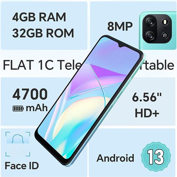 Billig Mobiltelefon Oscal FLAT 1C 6,5 tum 4GB+32GB 4700mAh Android 13 Svart med Bluetooth-hörlurar HiBuds 5(Vit)