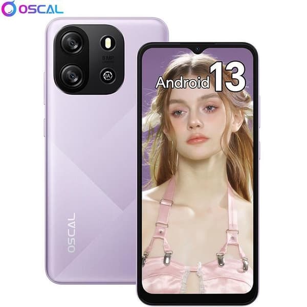 Billig mobiltelefon Oscal FLAT 1C 6,517 tum 4GB+32GB-SD 1TB 8MP+5MP 4700mAh Android 13 Dual SIM - Lila