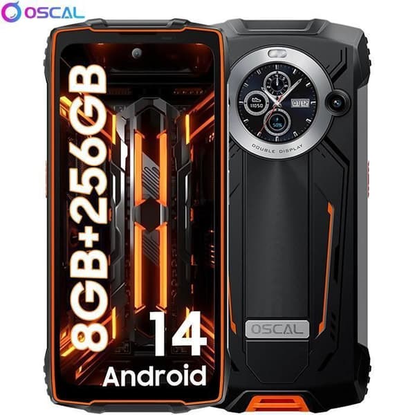 OSCAL PILOT 2 Unbreakable Mobiltelefon 6,5" Dual Screen 120Hz (8+16)GB+256GB 50MP+32MP 8800mAh NFC,GPS,Face ID - Orange