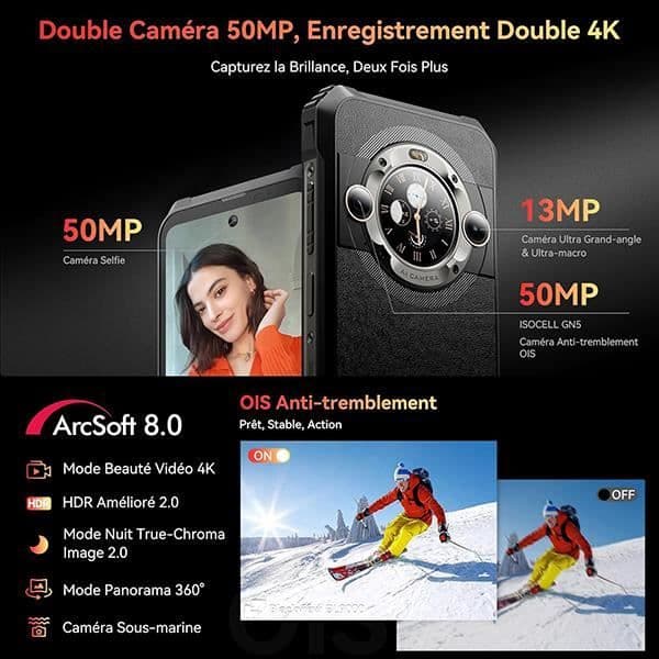 Blackview BL9000 Unbreakable 5G Smartphone Dual Screen 24GB+512GB 6,78" 50MP Android 13 Svart med Airbuds 60 Bluetooth-hörlurar