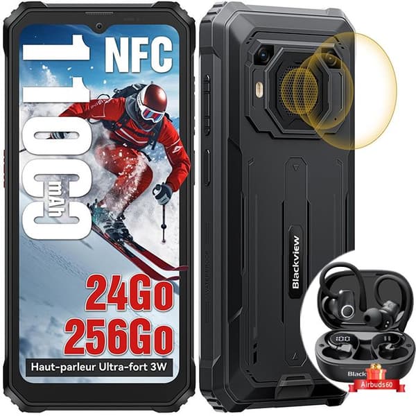 Blackview BV6200 Plus Unbreakable Mobiltelefon 6,56" 256GB Android 14 11000mAh Svart med Blackview Airbuds 60