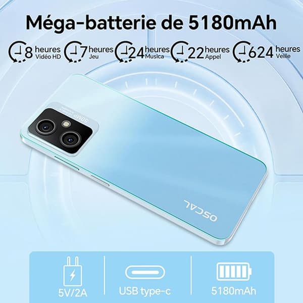 Oscal Tiger 10 olåst mobiltelefon 6,56" 16GB+256GB 50MP Android 13 Grå med HiBuds 5 Bluetooth-hörlurar (Vit)