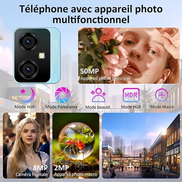 Oscal Tiger 10 olåst mobiltelefon 6,56" 16GB+256GB 50MP Android 13 Grå med HiBuds 5 Bluetooth-hörlurar (Vit)