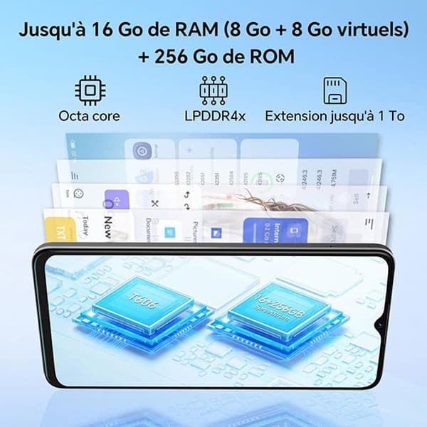 Oscal Tiger 10 olåst mobiltelefon 6,56" 16GB+256GB 50MP Android 13 Grå med HiBuds 5 Bluetooth-hörlurar (Vit)