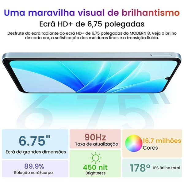Oscal MODERN 8 olåst mobiltelefon 16GB+128GB 6.52" 50MP+8MP 6000mAh Android 13 Dual SIM 4G GPS Smartphone - Grå