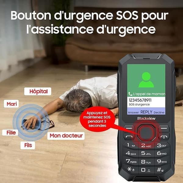 Blackview N1000 Mobiltelefon för seniorer, 2,4" skärm 4 GB ROM 3300mAh | Dual SIM 4G | GPS | Lampa|Smart KaiOS - Svart