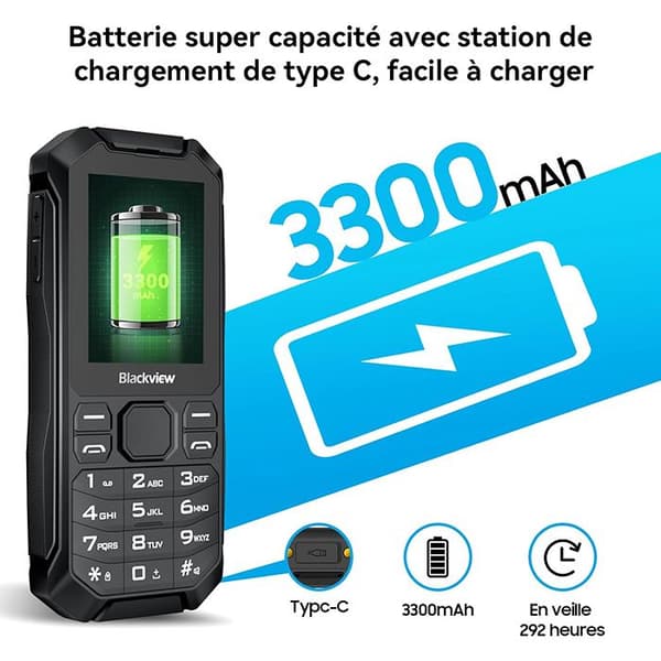 Blackview N1000 Mobiltelefon för seniorer, 2,4" skärm 4 GB ROM 3300mAh | Dual SIM 4G | GPS | Lampa|Smart KaiOS - Svart