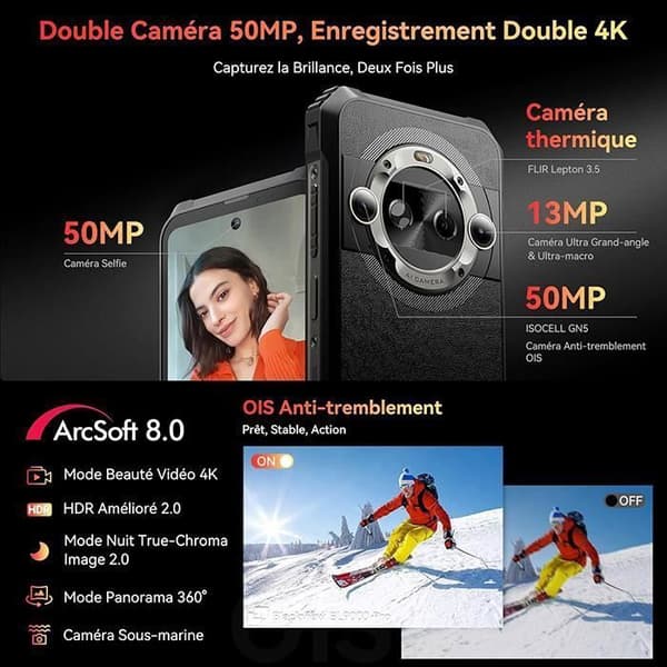 Blackview BL9000 Pro Unbreakable Smartphone 5G 512GB 6,78" Dual Screen 50MP Android 14 Gold med Blackview W50 Pro