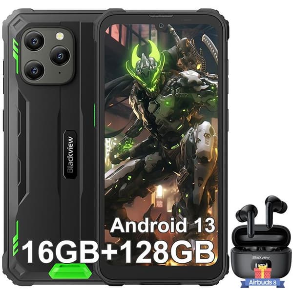Blackview BV5300 Plus 6,1" 16GB+128GB Okrossbar smartphone Android 13 Grön med Blackview Airbuds8 Bluetooth-hörlurar (svarta)