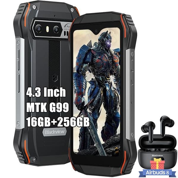Mini Unbreakable Smartphone Blackview N6000 4,3" Android 13 16GB+256GB 48MP+16MP NFC Orange med Airbuds 8 Bluetooth-hörlurar