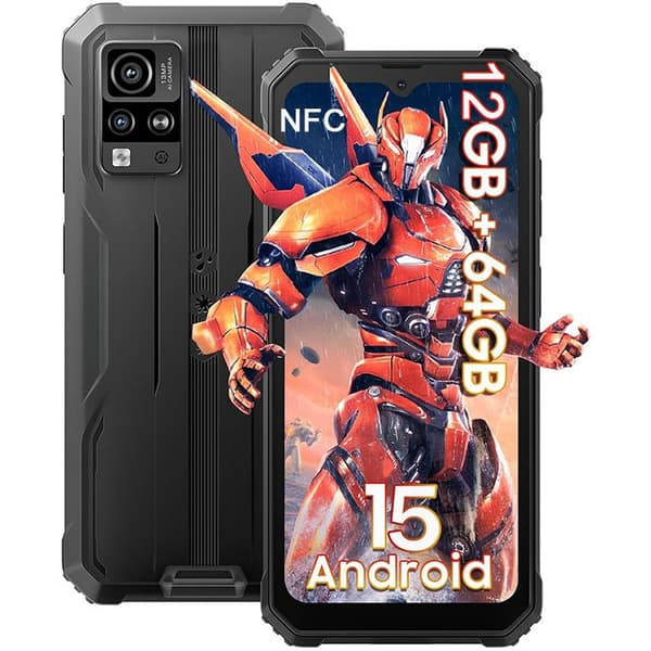 Blackview BV4800 SE Smartphone Oförstörbar Android 15 6.56", 5100mAh, 12Go+64Go/2To, 16MP+8MP, Dual SIM NFC Face ID - Svart