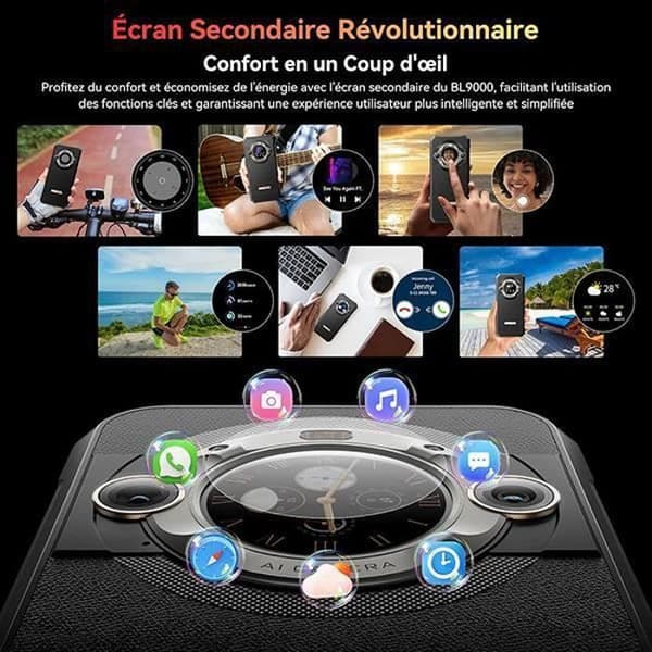 Blackview BL9000 Unbreakable Smartphone 5G Dual Screen 24GB+512GB 6,78" 50MP Android 13 Svart med W50 Smartwatch (svart)