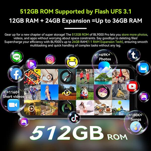 Blackview BL9000 Pro Unbreakable Mobiltelefon 5G (12+24)GB+512GB 6,78" Dual Screen 120Hz 50MP Android 14 NFC - Svart