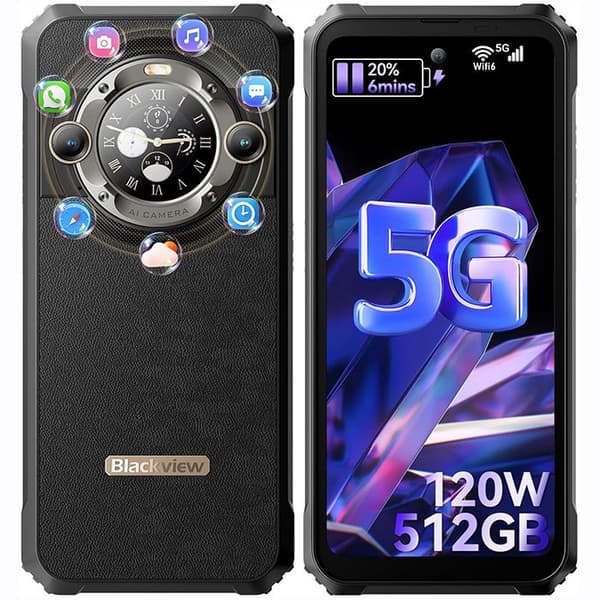 Blackview BL9000 Unbreakable 5G Mobiltelefon Dual Screen 24GB+512GB 6,78" 120Hz 50MP+50MP 8800mAh/120W Android13 NFC - Svart