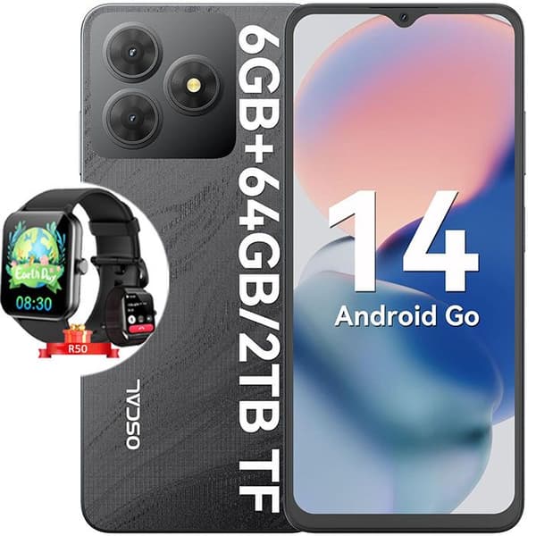 Oscal FLAT 2C Smartphone 6,56" 64GB 5000mAh Android 14 Dual SIM Black med Blackview R50 Smartwatch