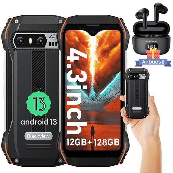 Blackview N6000 SE Mini Unbreakable Mobiltelefon 12GB+128GB Android 13 3700mAh,4,3" Orange med Airbuds 8 Bluetooth-hörlurar