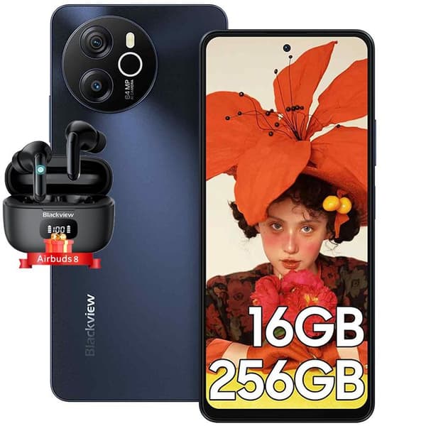 Blackview Shark 8 olåst smartphone 6,78" 2,4K 16GB+256GB 64MP 5000mAh NFC Android 13 Grå med Airbuds 8 Bluetooth-hörlurar