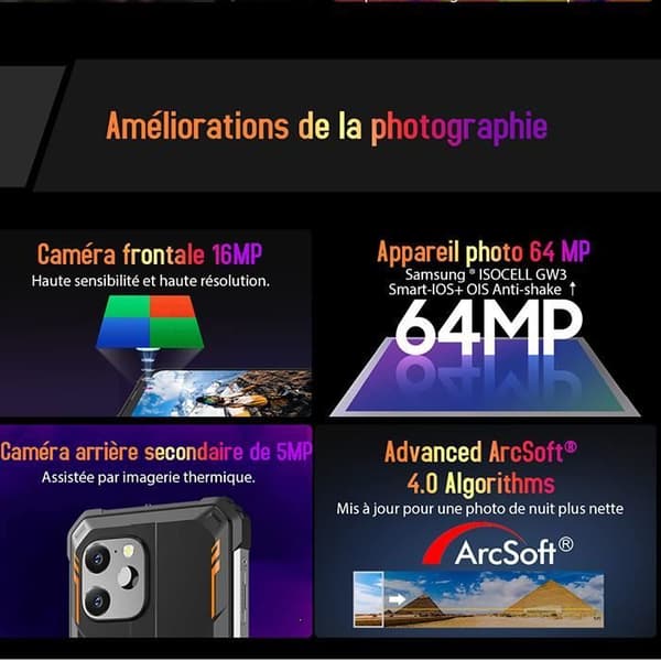 Blackview BV8900 Unbreakable Mobiltelefon Android 13 6,5" 16GB+256GB 64MP Värmekamera FLIR Uppgraderad 10380mAh IP68 Orange